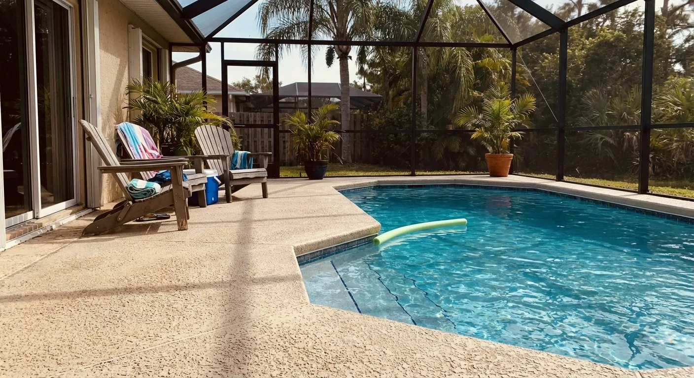 concrete pool deck screened enclosure Timber Pines FL